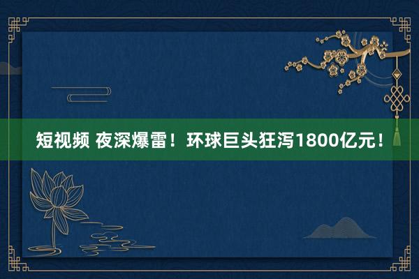 短视频 夜深爆雷！环球巨头狂泻1800亿元！