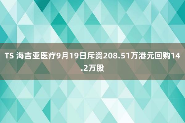 TS 海吉亚医疗9月19日斥资208.51万港元回购14.2万股