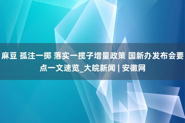 麻豆 孤注一掷 落实一揽子增量政策 国新办发布会要点一文速览_大皖新闻 | 安徽网