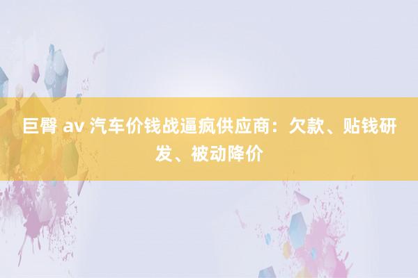 巨臀 av 汽车价钱战逼疯供应商：欠款、贴钱研发、被动降价