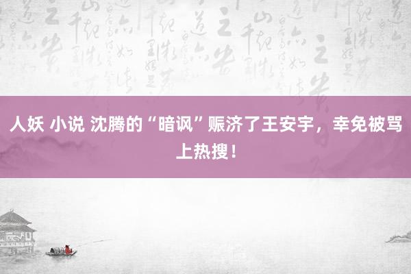 人妖 小说 沈腾的“暗讽”赈济了王安宇，幸免被骂上热搜！