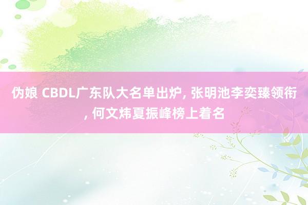 伪娘 CBDL广东队大名单出炉， 张明池李奕臻领衔， 何文炜夏振峰榜上着名